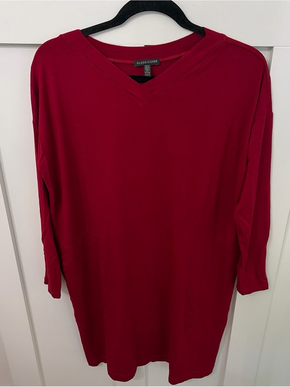 Eileen Fisher Deep Red V-Neck Long Sleeve Dress